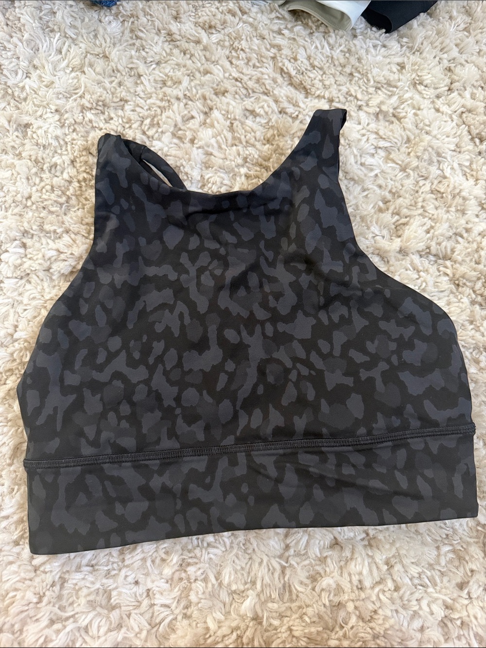 lululemon athletica High Neck Swim Top in Black and Charcoal Leopard